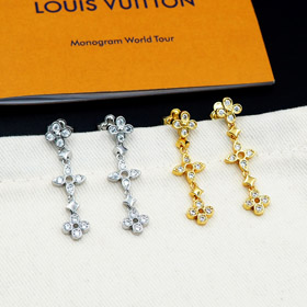 Louis Vuitton LV Spitze hohle eingelegte Zirkon Blumenmuster Ohrringe-3534  