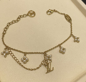 Louis Vuitton LV Buchstabe Blumenmuster Perlen Gold Armband-3724  