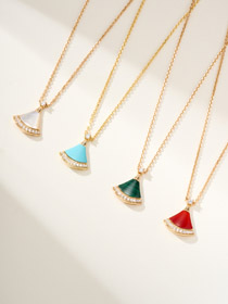 Bulgari Fan weiße Perlmutt Diamant Rose Gold Carnelian blau grün Anhänger Halskette-3767  