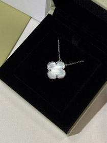 Van Cleef & Arpels Vierblätter Kleefer weiße breite Halskette-3788  