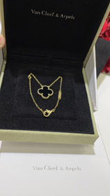 Van Cleef & Arpels Schwarz Onyx Vier-Blatt-Kleie Gold Halskette-3887  