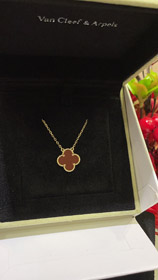 Van Cleef & Arpels Carnelian Vier-Blatt-Kleie Gold Halskette-3888  