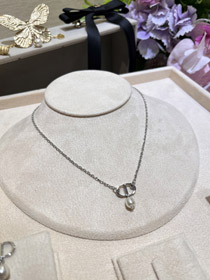 Dior Silber CD Kleine Perle Anhänger Halskette-3960  